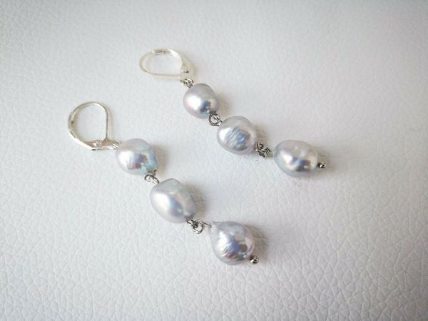 

baroque natural pearl earrings female personality fashion irregular gray 9-10mm 925 sterling silver earrings