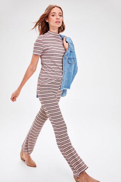 

trendyol multicolour striped textured knit pants twoaw20pl0287, Black;white