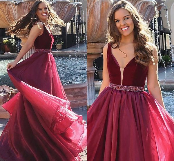 

2019 burgundy velvet formal dresses party dress organza skirt v-neck cap sleeve beaded crystal sashes empire waist a-line prom dresses cheap, Black