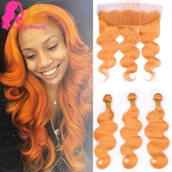 2020 Burnt Orange Bodywave With Lace Frontal Closure Malaysian