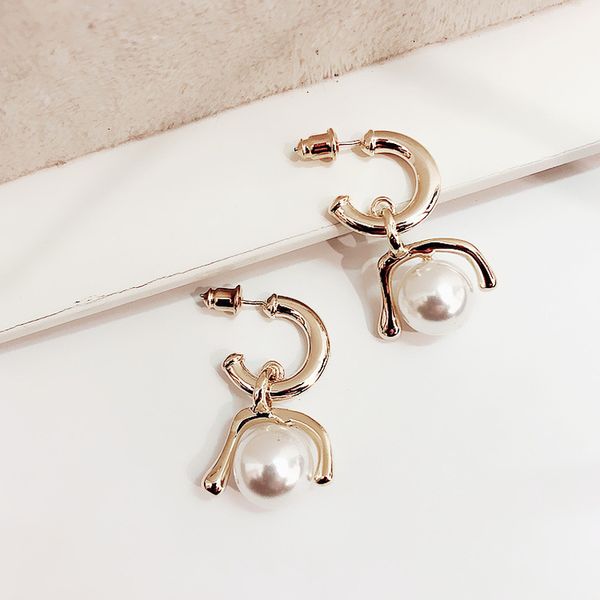 

japanese korean personality unique design pearl pendant silver needle earrings simple fashion women girl jewelry accessories