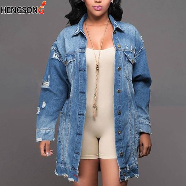 

2018 autumn fashion women denim coat hole long sleeve female for women windbreaker womens cardigan pocket outwear jacket, Black;brown