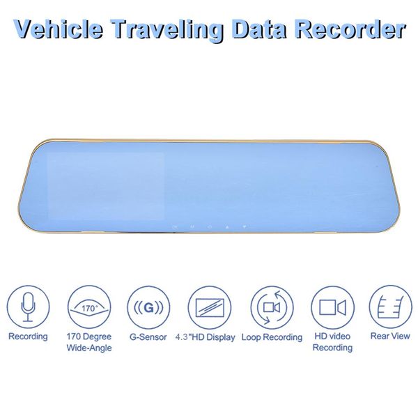 

hd 4.3 inch 1080p hidden wide angle driving recorder multi-language car dvr camera support reversing rear view mirror camera