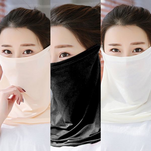 

dxlcl silk riding face mask scarf cycling triangle scarf sport anti-uv bandana neck for face cover fishing running hiking hairband, Black