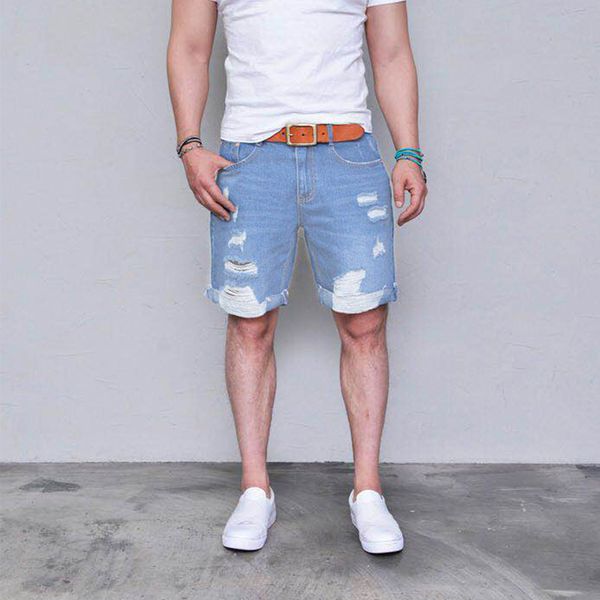 

Mens Light Blue Short Jeans Ripped Casual Street Distressed Shorts Holes Designer Summer Shorts