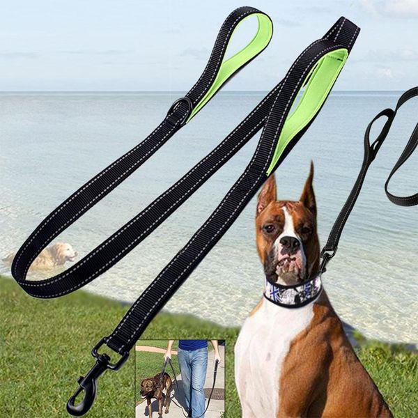 

tpfocus pet dog leash rope thicken nylon double handle pet lead leash with clip for large medium dogs harness collar lead