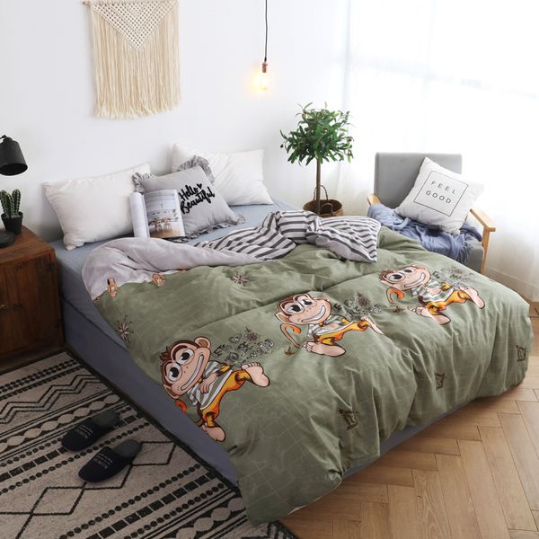

new design naughty monkey army green duvet cover 1pc plaid stripes quilt cover with zipper single double comforter case covers