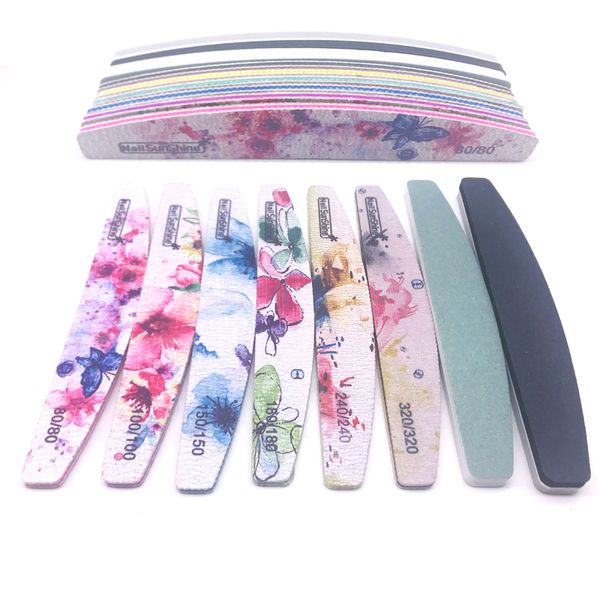 

8 pcs nail files kit print flower nail file buffer sponge file 100/180 remove gel polish set lime a ongel pilnik