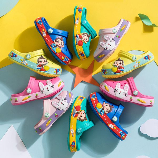 

новые летние детские croc для мальчиков девочки rabbit light non скольжение дети сад обувь малышей крытый главная пляж тапочки сандалии y200, Black