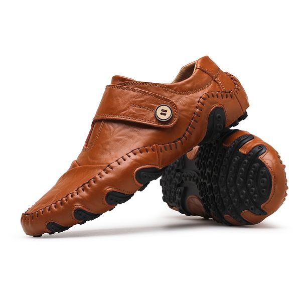 

2019 new genuine leather men casual shoes luxury mens loafers fashion breathable driving shoes slip on moccasins driving, Black