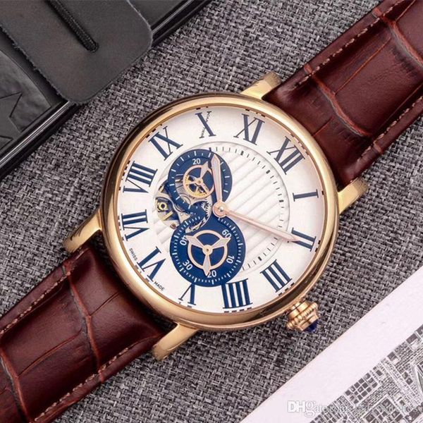 

mens sports and leisure watch flywheel design fully automatic mechanical movement 316l stainless steel case brown leather strap 42mm 13mm, Slivery;brown