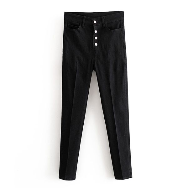 

women's jeans hadara solid buttons women fashion high waisted denim pants elegant skinny pockets long female ladies laa, Blue