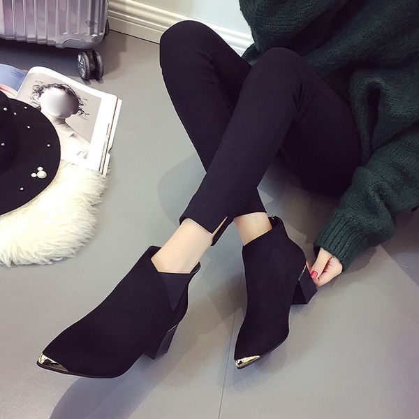 

fashion women boots high heels women ankle boots pointed toe for dropshipping 20180823, Black
