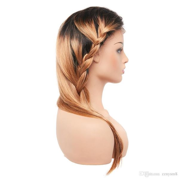 

black long brazilian half straight human hair t1b 27 light brown color lace front wig