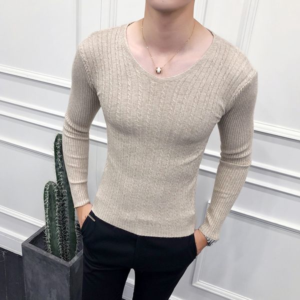 

men casual sweater fashion 2019 long sleeve pull homme streetwear slim fit v neck knitting sweaters mens clothing 2xl, White;black