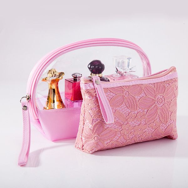 

lace cosmetic bag pvc two piece set cosmetics storage bag fashion women's washed supplies storgage set