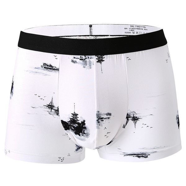 

fashion youth male modal boxers cartoon print breathable man underwear middle waist mens cueca calzoncillos hombre underpants, Black;white