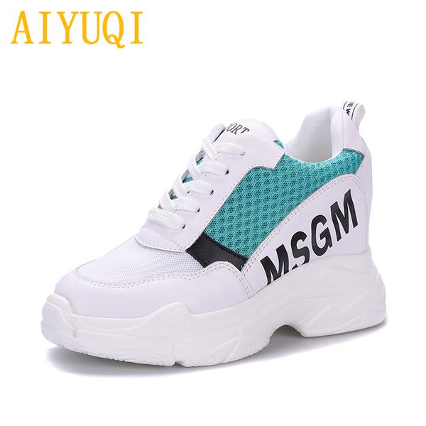 

aiyuqi women's casual shoes 2019 spring new cowhide + cloth women loafers , lace platform white sneakers shoes women, Black;white