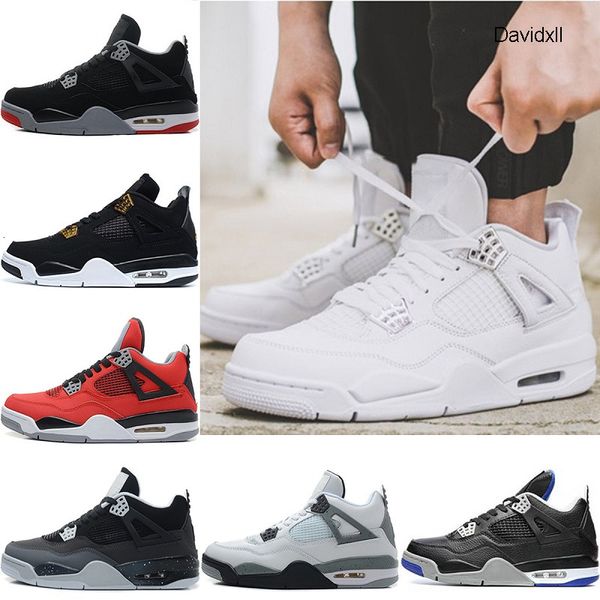 

new designer 4 men basketball shoes motorsport pure money bred oreo 4s sports fire red white cement sneaker size 41-47