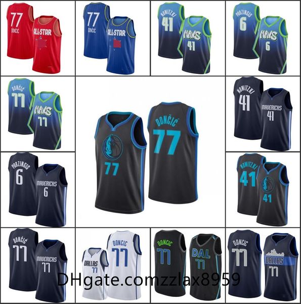 

men all-star luka doncic dallas nba dirk nowitzki kristaps porzingis mavericks 2020 jersey, Black;red