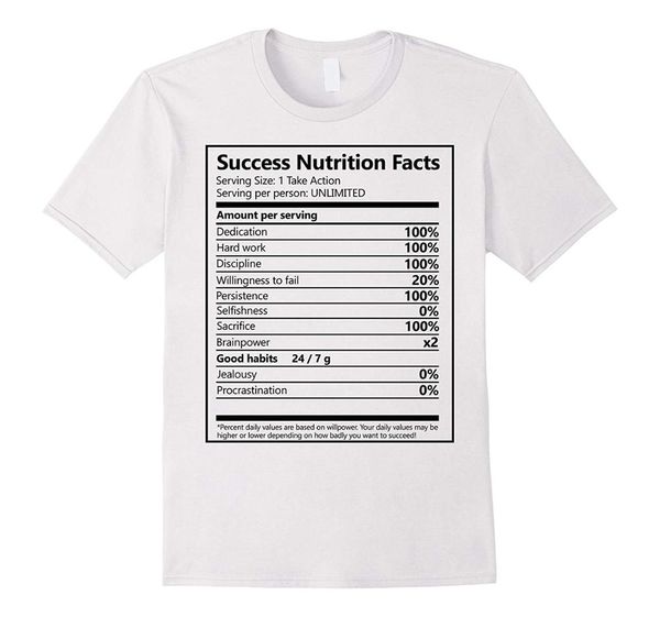 

men success nutrition facts entrepreneur motivation 2019 new summer casual o neck color loose basic p t shirts, White;black