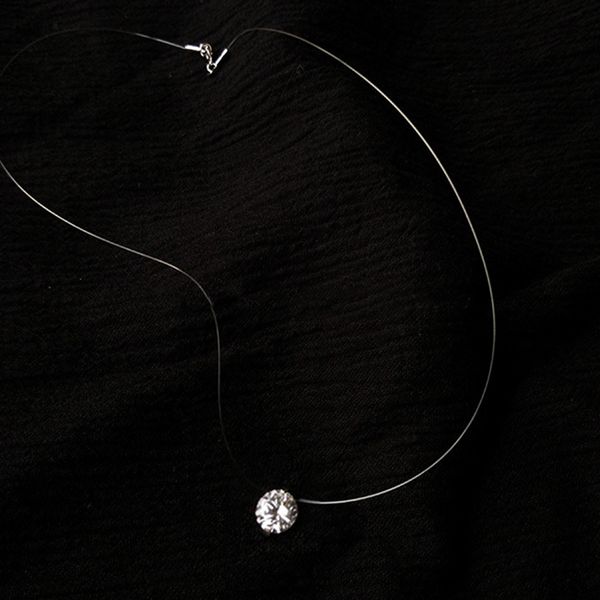 

women elegant zircon dazzling gift simple jewelry birthday accessories transparent fishing line pendant necklace, Silver