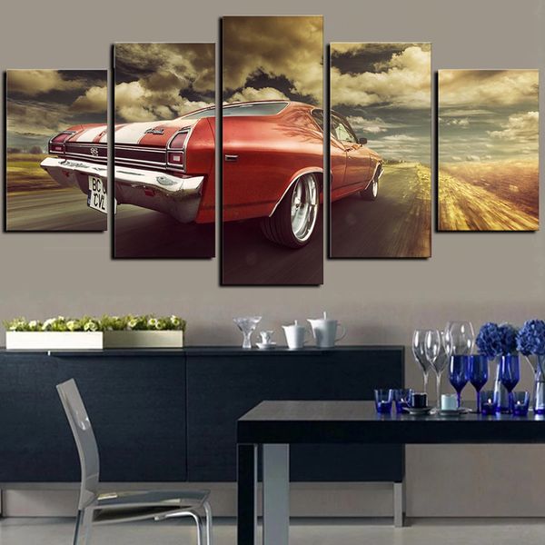

5 panels chevelle road sports car canvas prints wall art paintings wall artworks pictures for living room bedroom decoration
