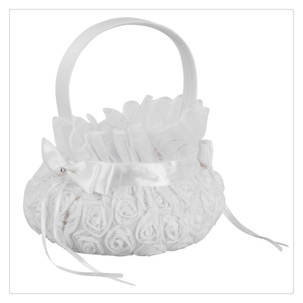 

2021 pure elegant white flower basket romantic rosette wedding flower basket flower girl basket wedding party decoration wholesale