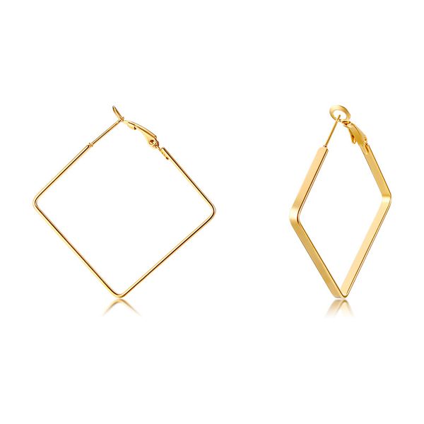 

gold tone large square hoop earrings for women hand polish stainless steel punk female geometric brincos, Golden