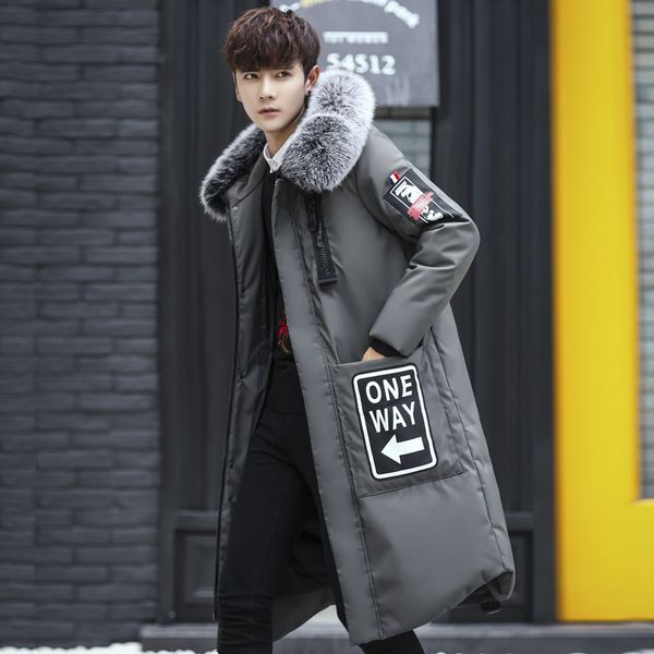

long can withstand - 30 degrees winter jacket men big real fur collar hooded duck down big size 3xl ss6276, Black