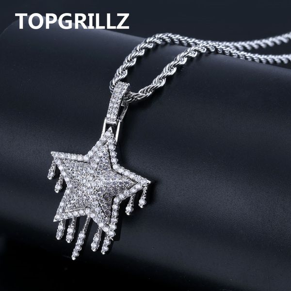 

rillz men's women iced out cubic zircon bling drip star necklace & pendant gold silver color hip hop jewelry tennis chain