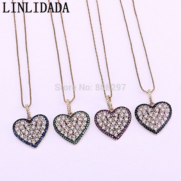 

5pcs full cz crystal zirconia micro paved heart shape pendant necklaces heart charm women girls jewelry necklace, Silver