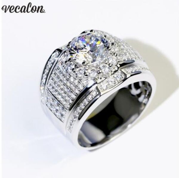 

vecalon solitaire male promise ring 925 sterling silver 5a cz engagement wedding band rings for men party finger jewelry, Slivery;golden