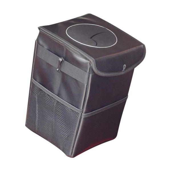 

car trash can with lid and storage pockets leak-proof car organizer