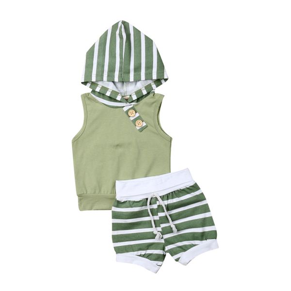 

0-24m newborn toddler baby girl boy hooded stripe short pants outfits sunsuit, White
