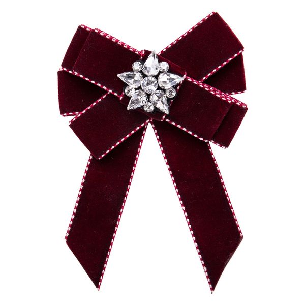 

5 color 2019 fashion vintage cotton wool rice word shape bowknot rhinestone crystal brooches for women maxi pin clothing, Gray