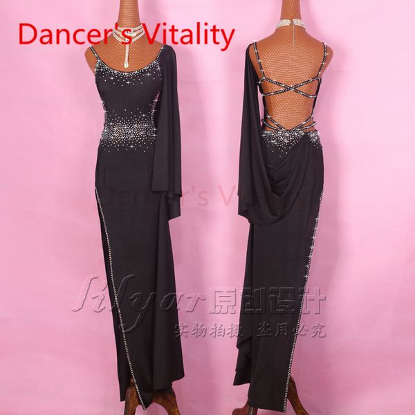 Latein-Tanzkleid für Damen, Träger, Schulter, linke Öffnung, für Salsa, Tango, Rumba, Flamengo, Ballsaal, lateinamerikanischer Tanz, Wettbewerbskostüme