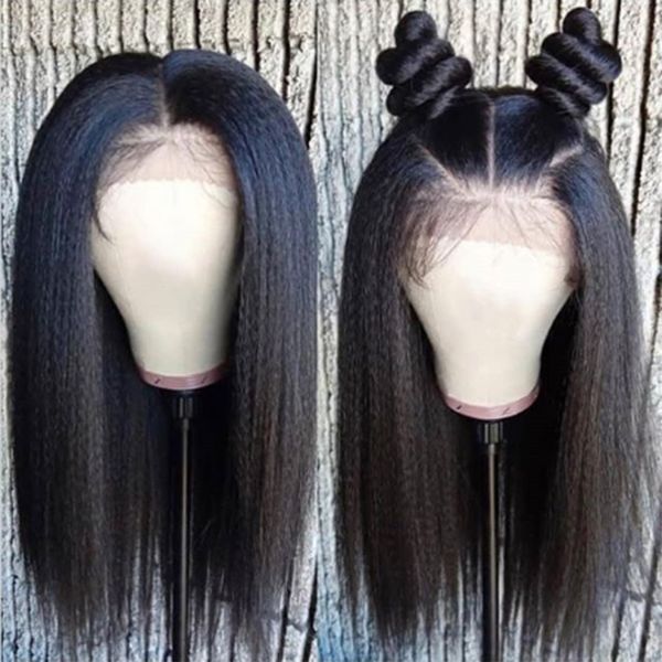 

9a grade deep part 13x6 lace front wigs with baby hair yaki straight brazilian virgin human hair bob wigs for black women, Black;brown