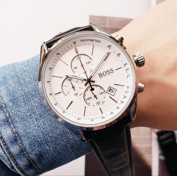 

бизнес босс часы роскошные мужские мужские часы все циферблат работа хронограф кварцевые часы ремешок из нержавеющей стали водонепроницаемый, Slivery;brown