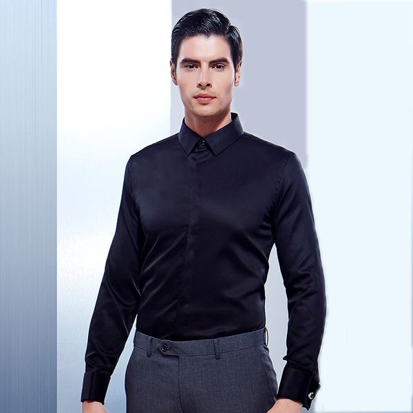 

100% cotton men's formal business meeting dress shirts long sleeve solid color regular fit casual shirts for men, White;black