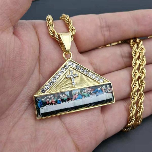 

религиозные ледяной тайная вечеря кулон ожерелье для мужчин золотой цвет нержавеющей стали крест ожерелья мужские ювелирные изделия xl1672, Silver