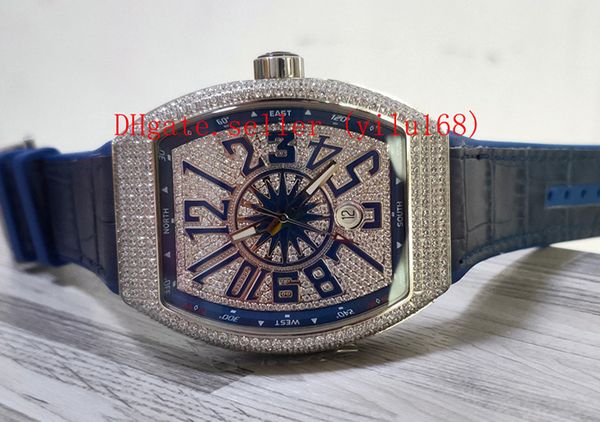 

rubber luxury men mechanical sports watches collection v 45 sc dt yachting silver diamond case blue dial automatic mens, Slivery;brown