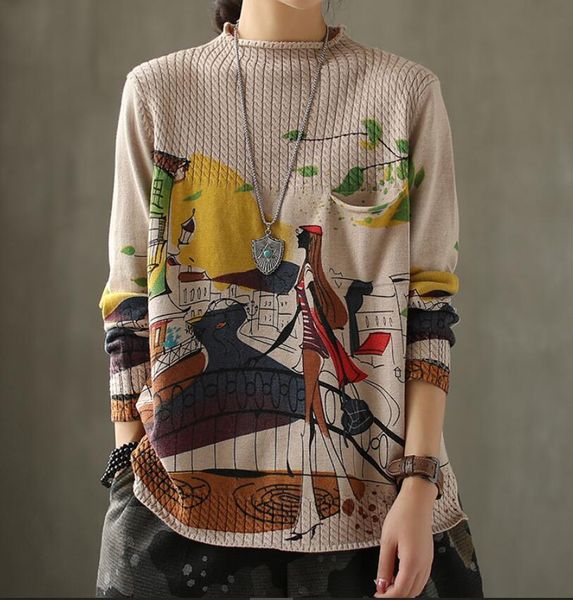 

2019 winter sweater woman pullovers casual life printed long sleeve casual loose sweater, White;black