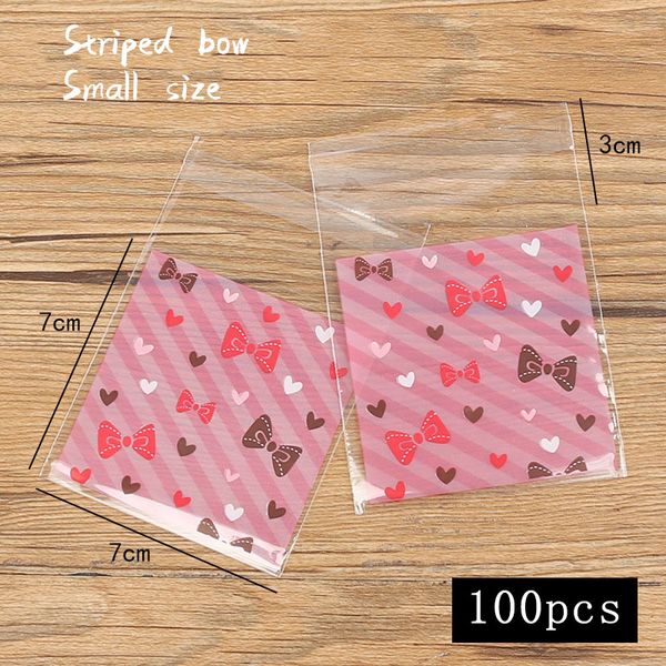 

100pcs/lot cookie packaging bag love bow color stripe snack package wedding party homemade biscuit wrap candy bag