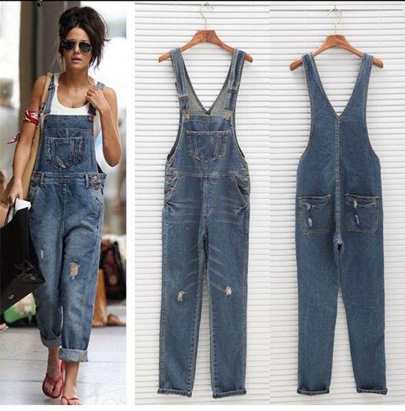 

Women Fashion Jeans Denim Casual Hole Jumpsuit Straight Romper Overalls Pants