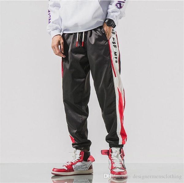 

pants fashion drawstring mens trousers patchwork color mens pants autumn loose long mens pencil, Black