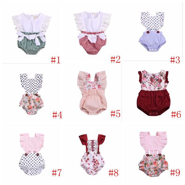 

baby girls clothes kids lace bowknot rompers summer patchwork plaid triangle jumpsuits newborn sleeveless onesies lovely outfits py616, Blue
