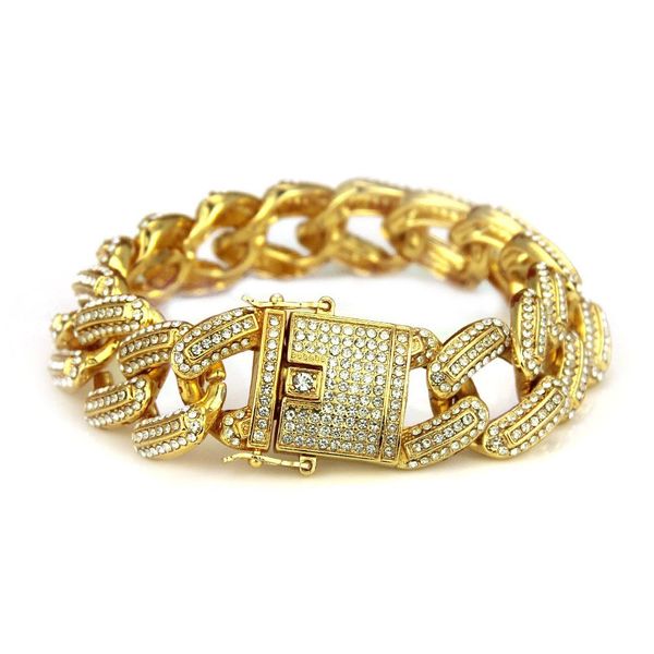 Новые персонализированные Bling Diamond Mens Gold Cuban Link Chain Bracte Bracte Bracte Hip Hop Rapper Chothes Jewelry Рождественские подарки для мужчин, ребята для продажи