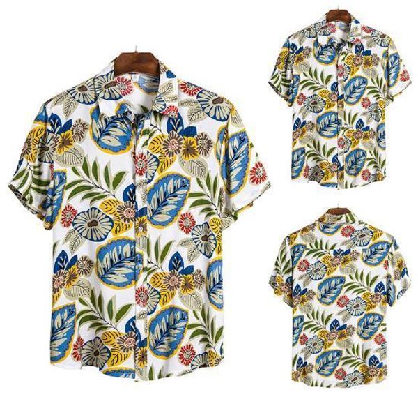 

and leaf printed short sleeve lapel neck loose shirts homme clothing hawaii style mens shirts fashion floral, White;black