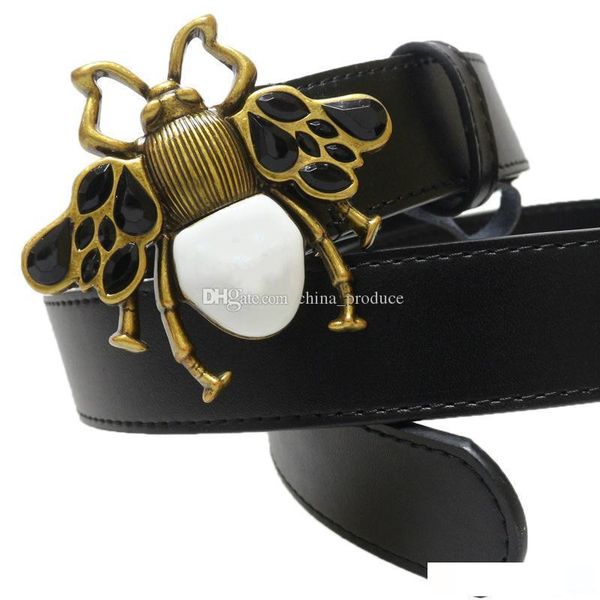 

2019 men belt women's bees set with gemstone leather belts casual smooth buckle belts girdle, Black;brown